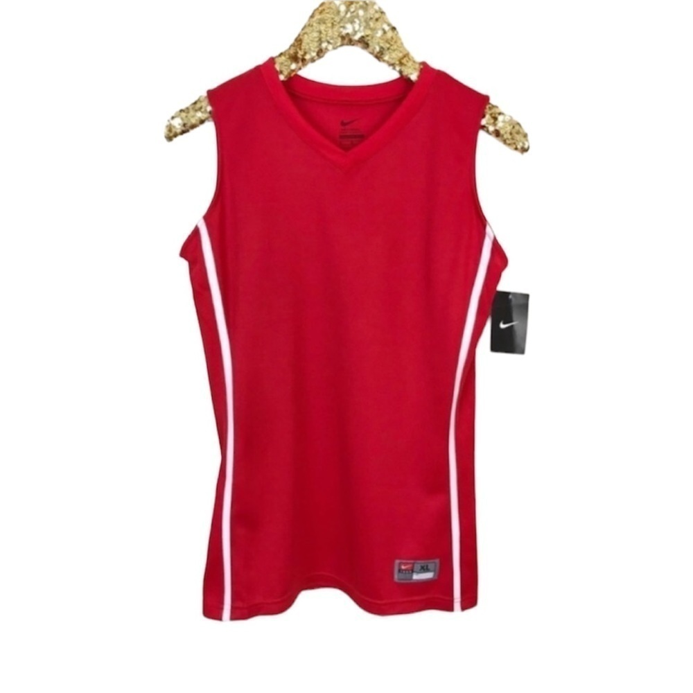 Nike Girls Basketball Jersey Tank Top V-Neck Sleeveless Red White Girls Size XL